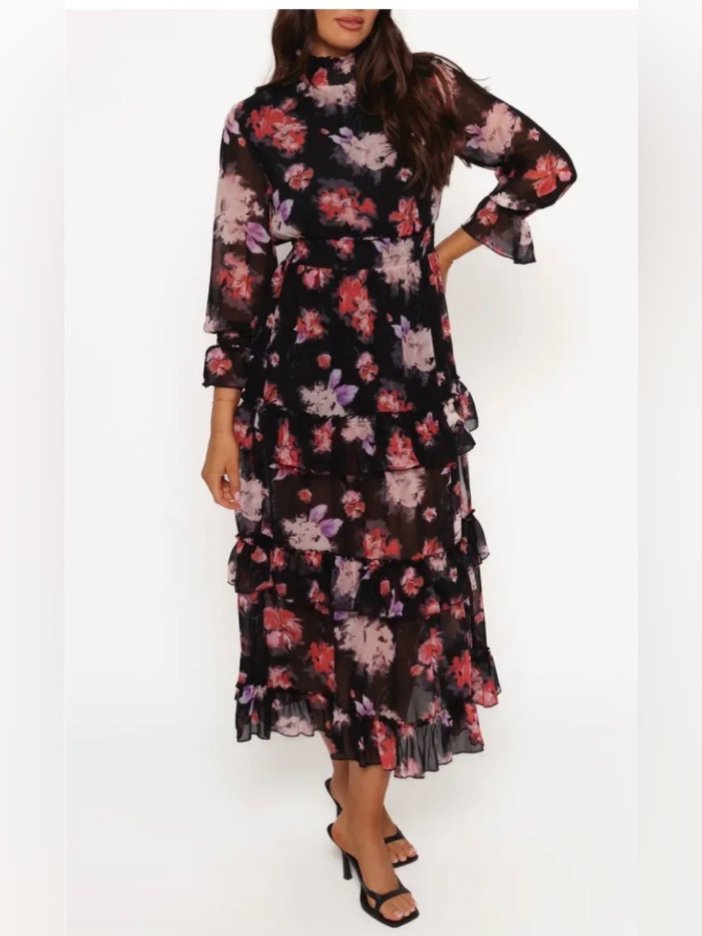 Isadora Floral Print Ruffle Long Sleeve Maxi Dress XL